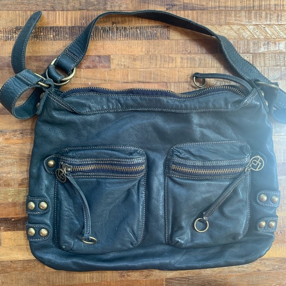 Linea Pelle Black Leather Handbag with Zippers Vintage - Picture 2 of 4